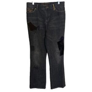 Ralph Lauren‎ Jeans Womens Patchwork Embellished Denim Dark Wash Size 6P Petite